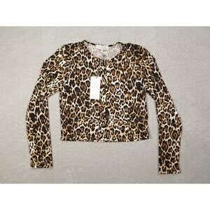 Wayf Womens Brown Leopard fitted Long Sleeve Shirt Stretch Cropped Size M